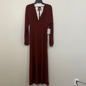 Charles Henry Burgundy Long Sleeve Dress